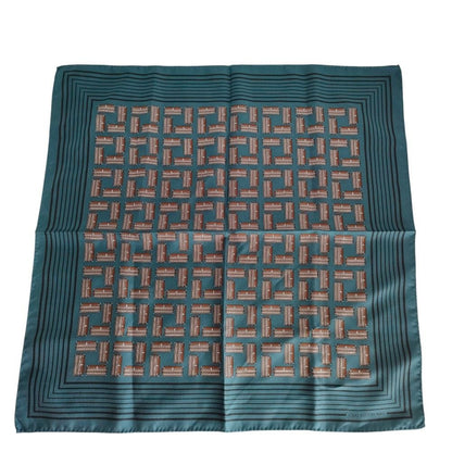 Louis Vuitton 100% Silk Trunk Pattern Bandana Scarf Blue Brown