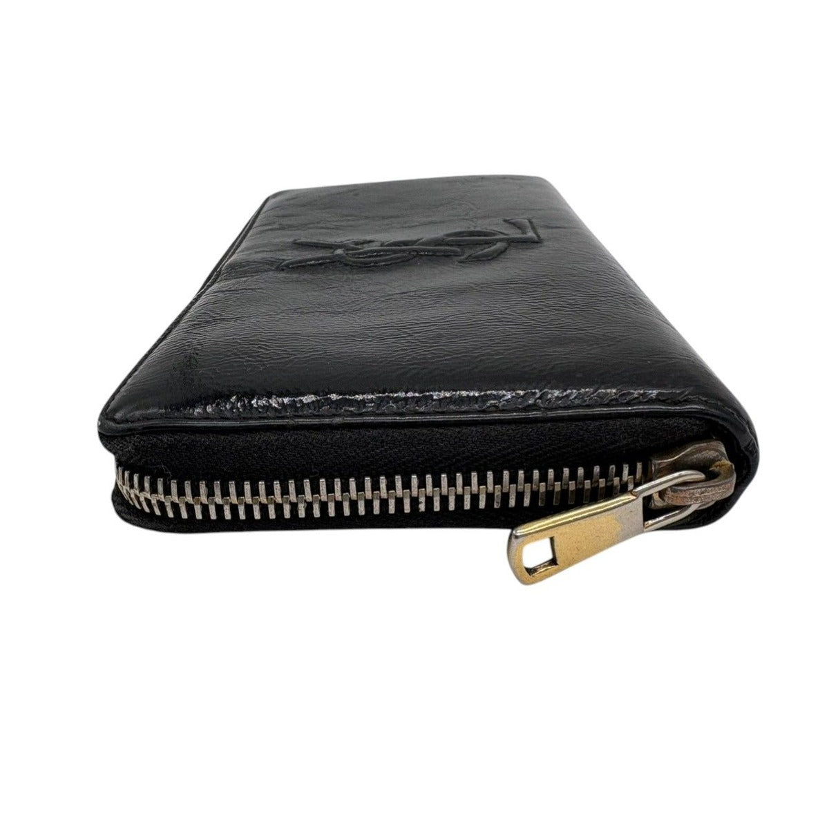 Saint Laurent Yves YSL Wallet Round Zip Patent Leather Enamel Black Gold Big — view 4