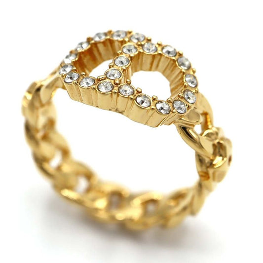 Christian DIOR Ring Clair D Lune Rhinestone Gold Color M Approx 12.5 Approx