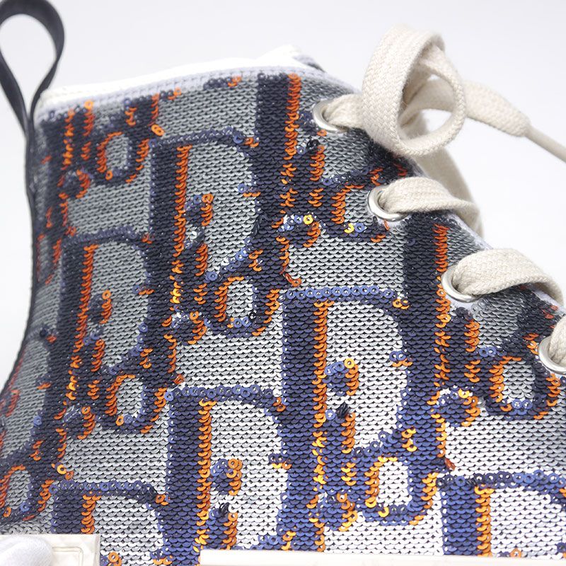 Dior B23 Sequined High Cut Sneakers Size 42 Silver