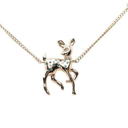 Chanel CC Logo Deer Motif Chain Pendant Necklace Gold Plated Faux Pearl Line