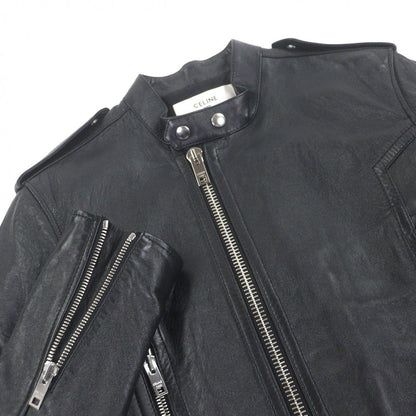 Celine Sheep Leather Cupra Stand Collar Lamb Single Rider Jacket Black 44 — view 2