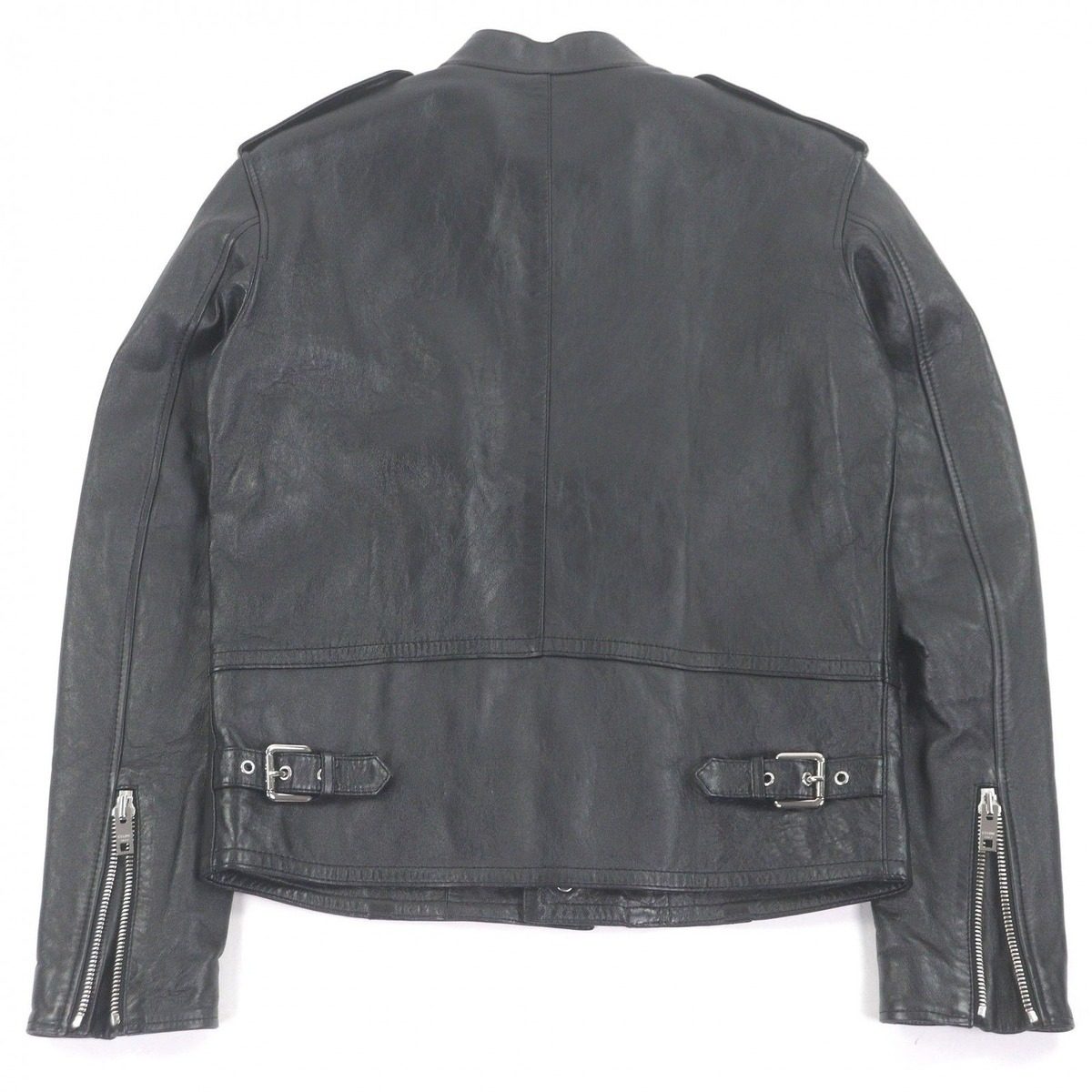 Celine Sheep Leather Cupra Stand Collar Lamb Single Rider Jacket Black 44 — view 4