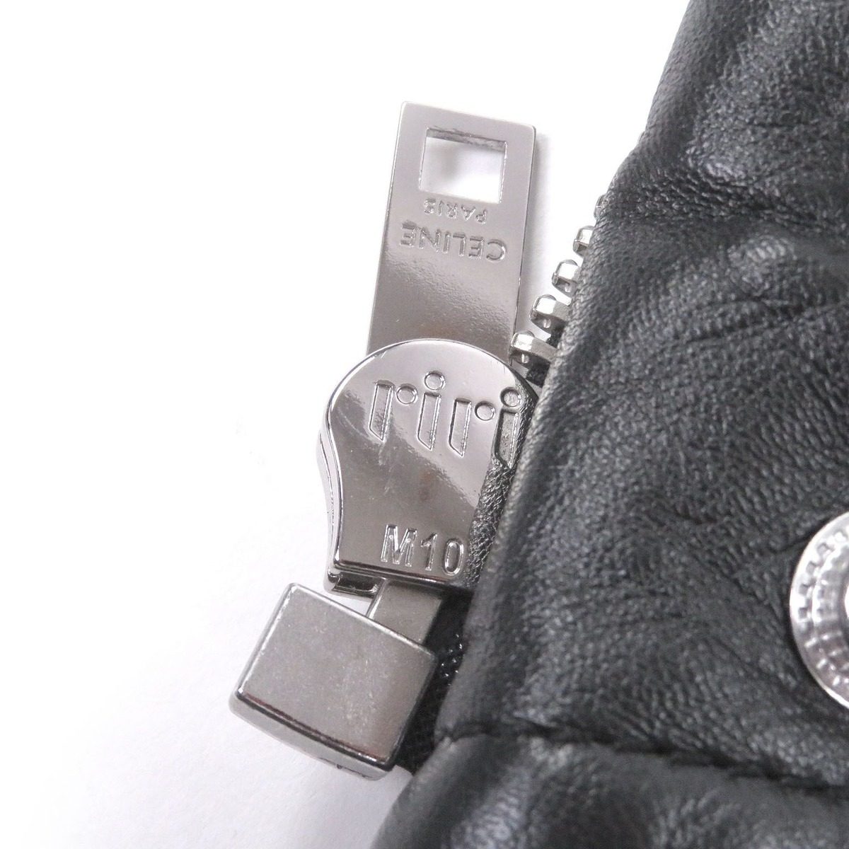 Celine Sheep Leather Cupra Stand Collar Lamb Single Rider Jacket Black 44 — view 5