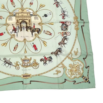 Hermes Carre 90 THE Royal MEWS Royal Stable Scarf Silk Green With Box