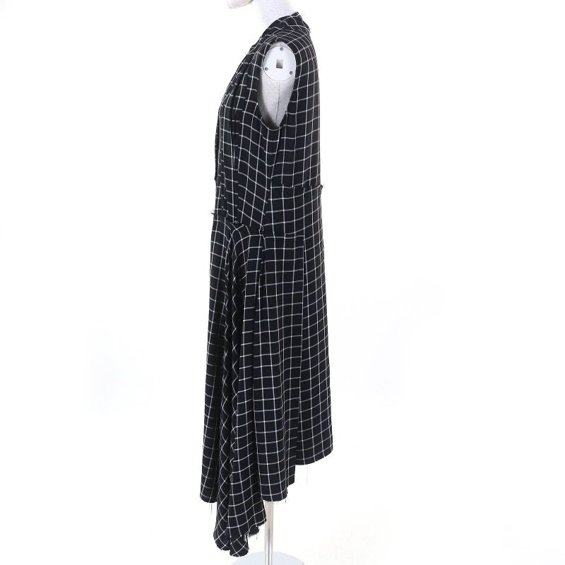 Balenciaga 556247 Checked Asymmetrical Cutoff Oversized Vest Sleeveless Dress