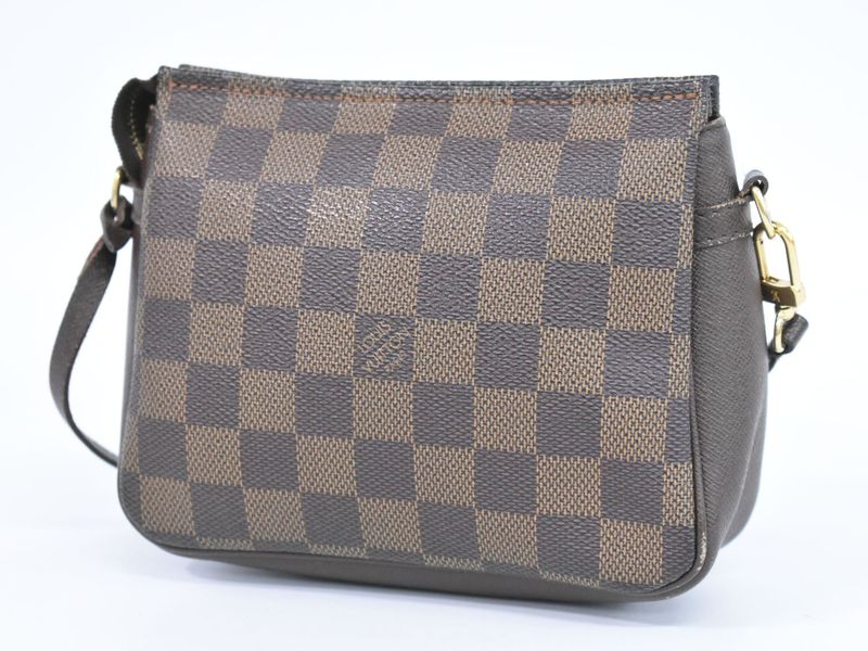 Authentic Louis Vuitton LV Trousse Makeup Damier Ebène 2WAY Shoulder Bag Brown