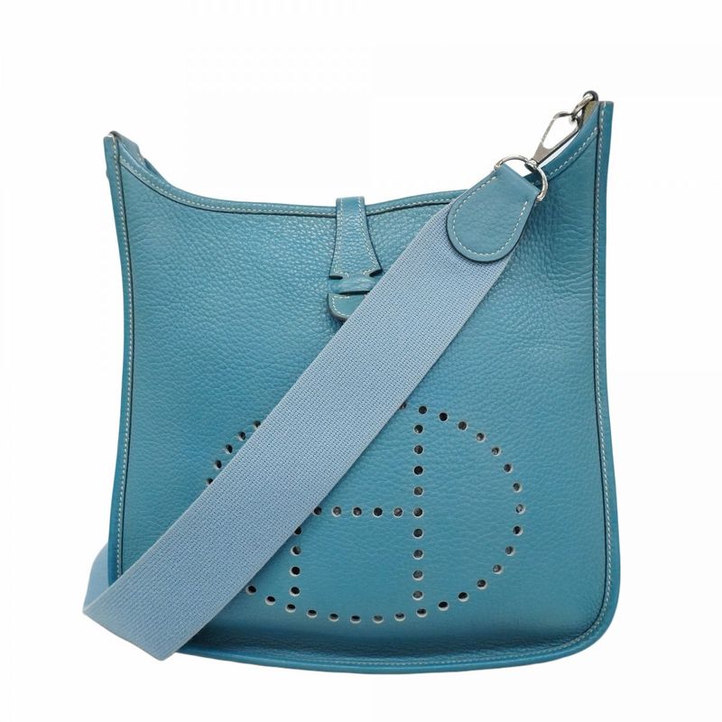 Hermes Shoulder Bag Evelyn 2PM Taurillon Cles Mance Blue Jean Silver Hardware