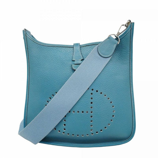 Hermes Shoulder Bag Evelyn 2PM Taurillon Cles Mance Blue Jean Silver Hardware