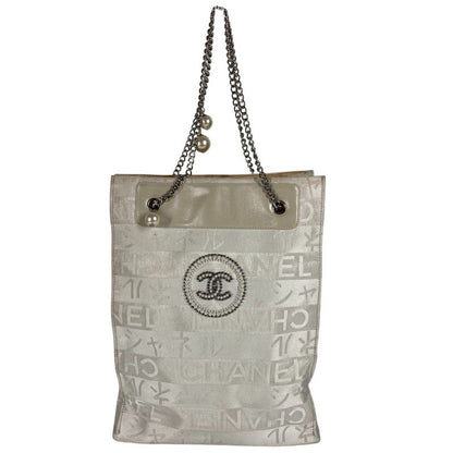 Chanel Shoulder Bag Ginza Limited Logo CC Coco Mark Logo Leather / Canvas White