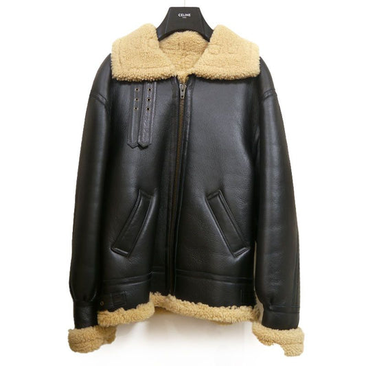 Celine Shearling  Mouton Bomber Jacket 48 Black