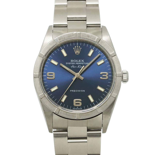 Rolex Air King Number Watch Engine Turned Bezel Blue Automatic Winding