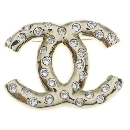 Chanel CC Logo Line Stone Pin Badge Pin Brooch Silver