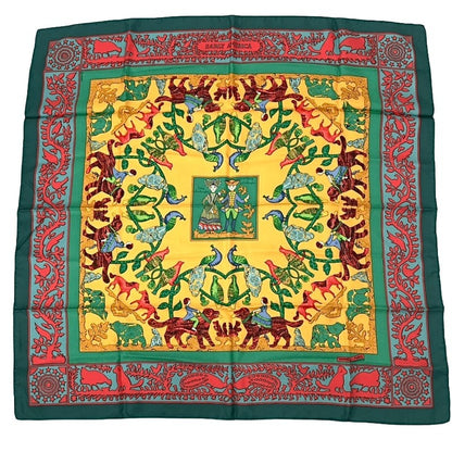Hermes Early America Carre 90 Scarf Green Multicolor Silk
