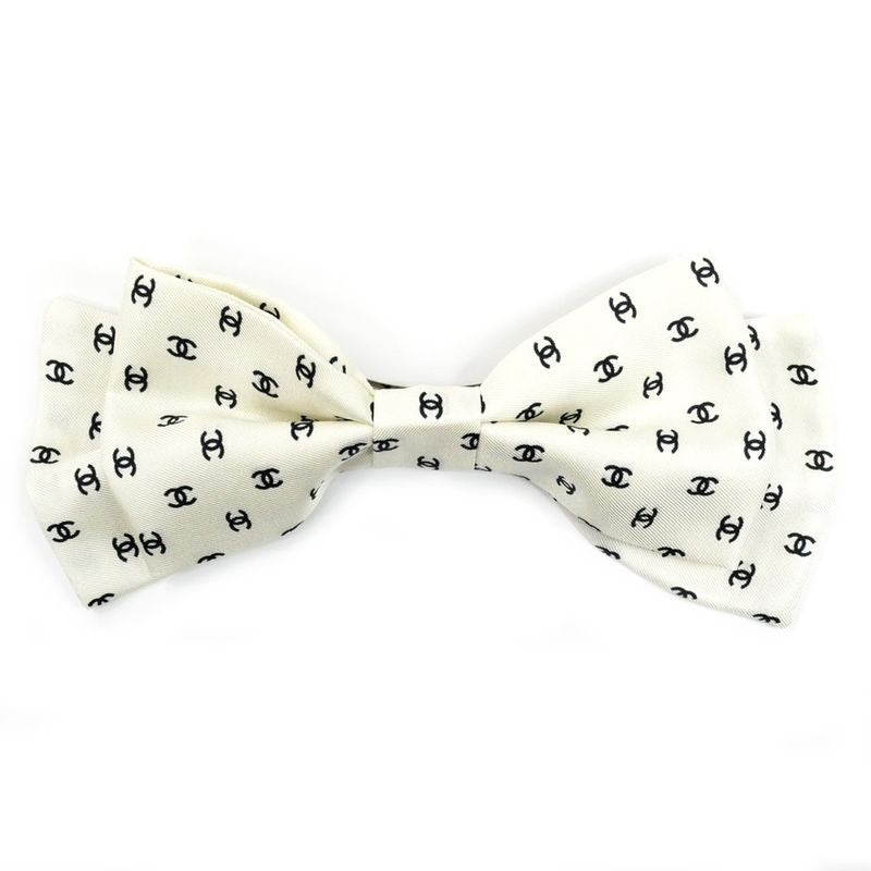 Chanel Barrette Aaa821 Ribbon White Logo COCO Silver Hardware Hair