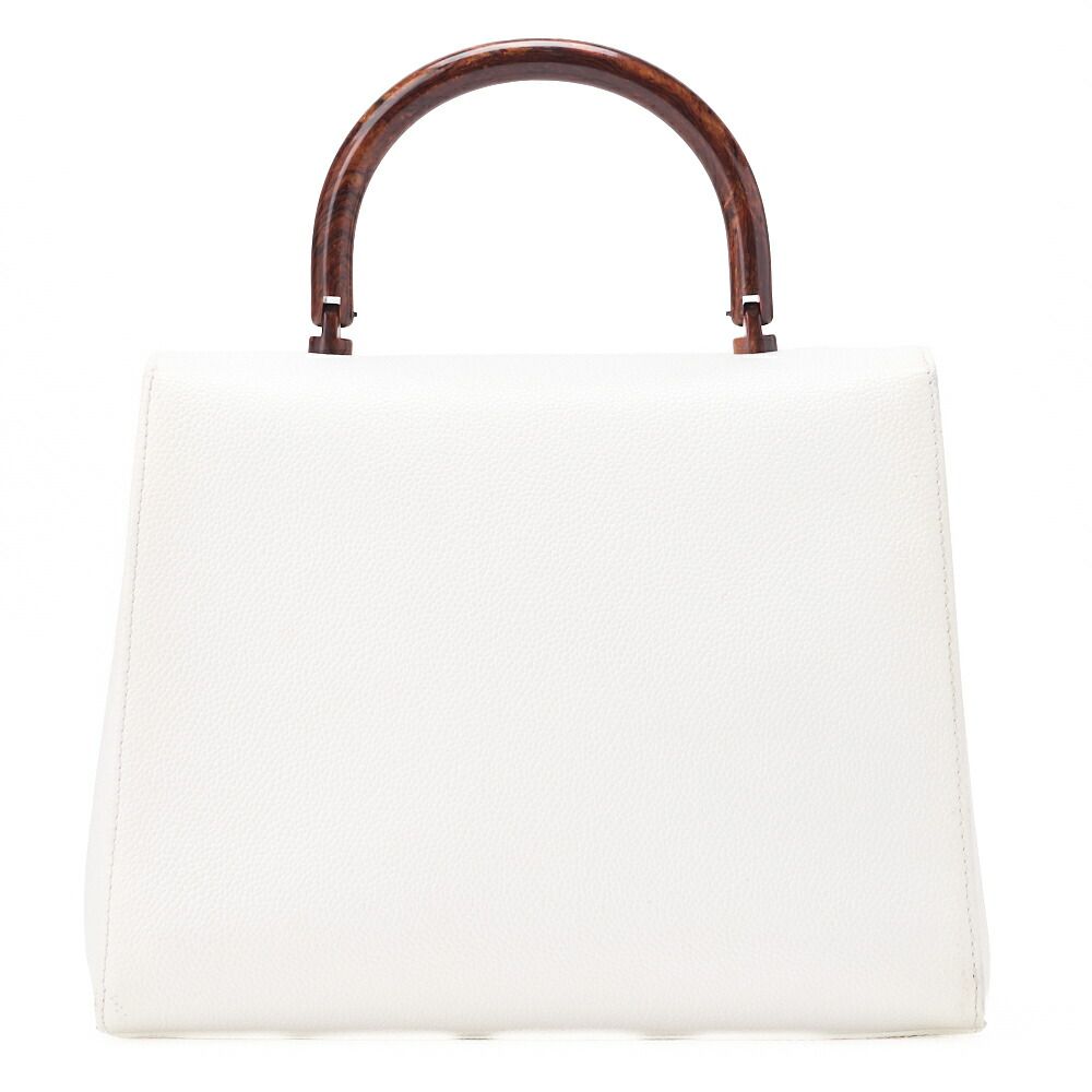 Chanel Handbag Turnlock Kelly Shape Wood Pattern Caviar Skin White With Gold