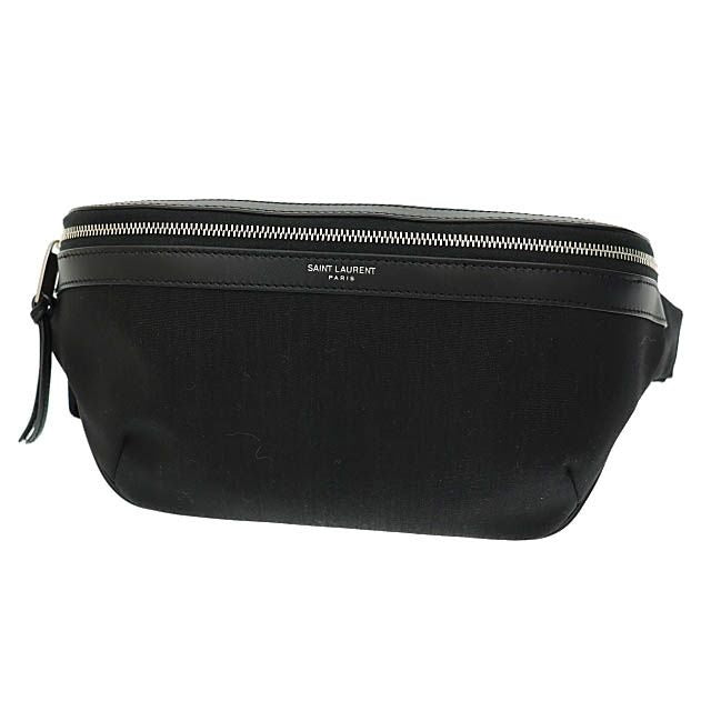 Saint Laurent Paris Logo Canvas Leather Body Waist Bag Black AA