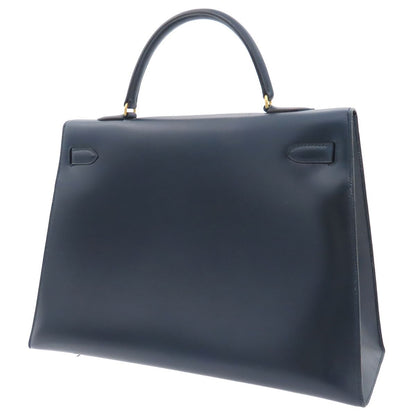 Hermes Kelly 35 Navy Gold Box Calf Sellier Handbag — view 2
