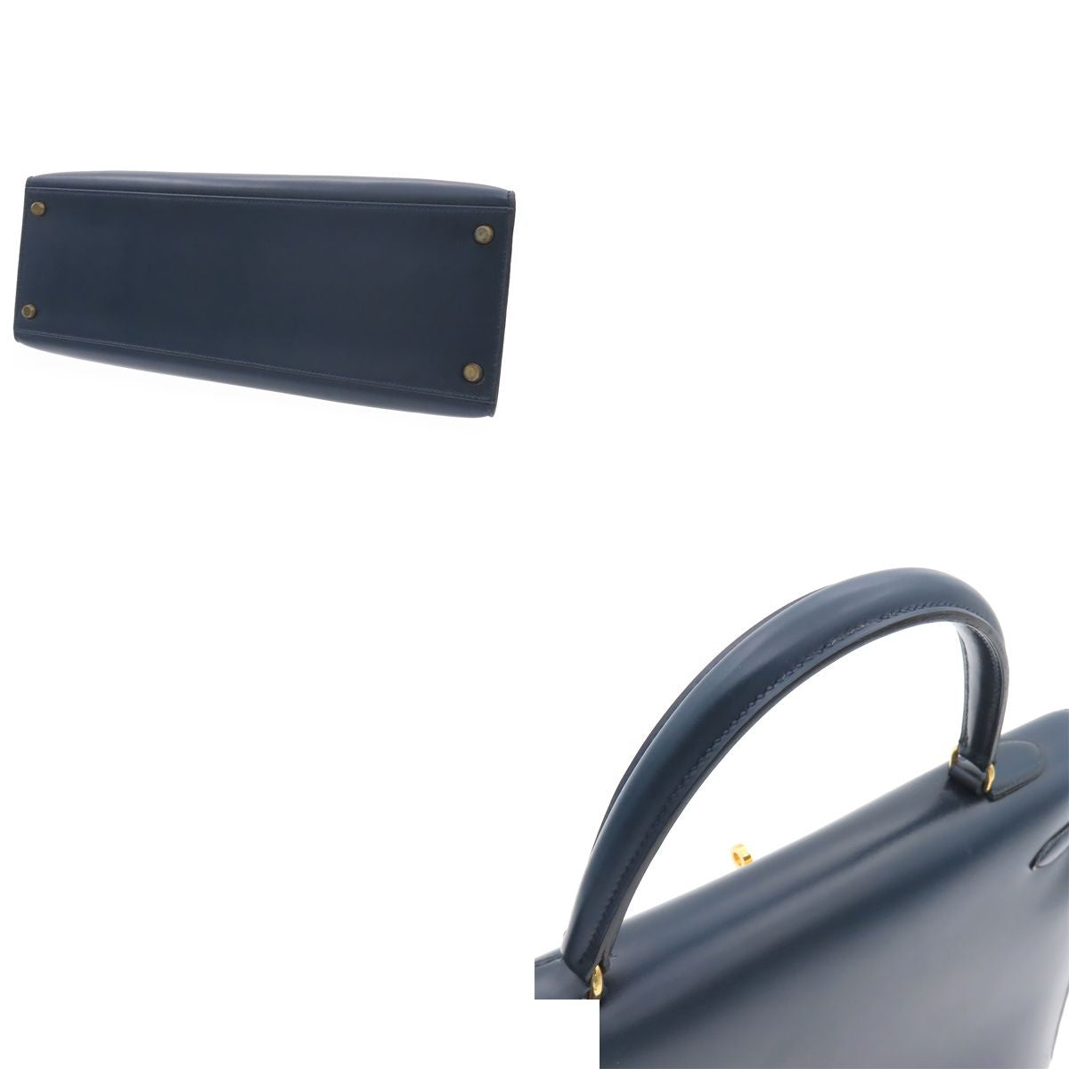 Hermes Kelly 35 Navy Gold Box Calf Sellier Handbag — view 3