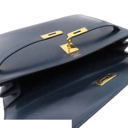 Hermes Kelly 35 Navy Gold Box Calf Sellier Handbag — view 4