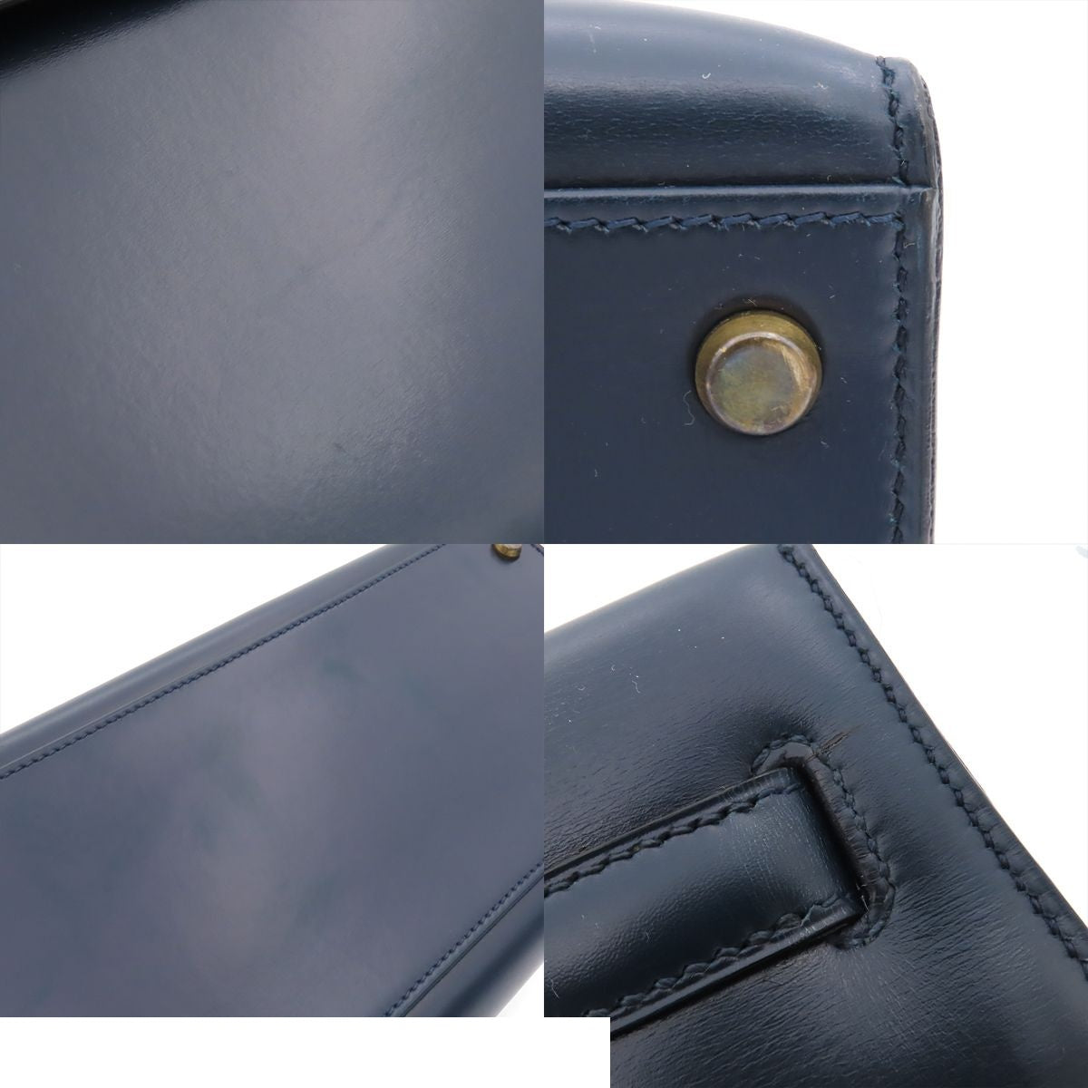 Hermes Kelly 35 Navy Gold Box Calf Sellier Handbag — view 6