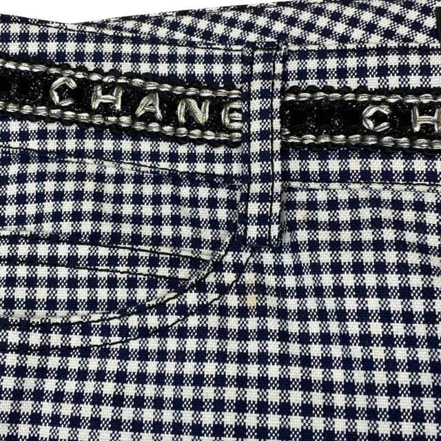 Chanel P53371 Pants Bottoms Slacks Gingham Check Hem Zip Coco Mark Logo Cotton