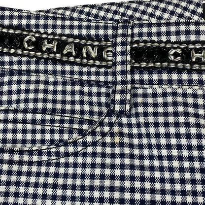 Chanel P53371 Pants Bottoms Slacks Gingham Check Hem Zip Coco Mark Logo Cotton
