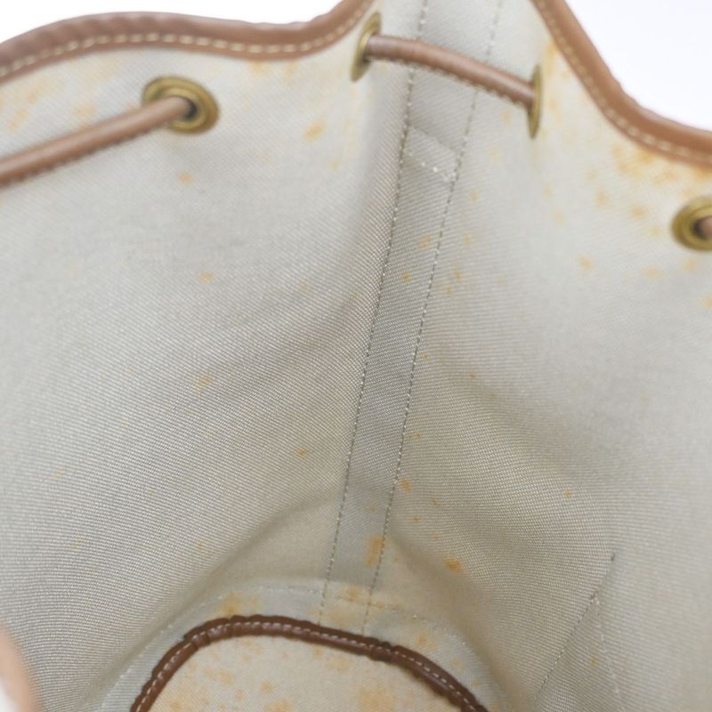 Christian DIOR Shoulder Bag Macadam Drawstring White Brown Leather Vintage