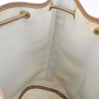 Christian DIOR Shoulder Bag Macadam Drawstring White Brown Leather Vintage