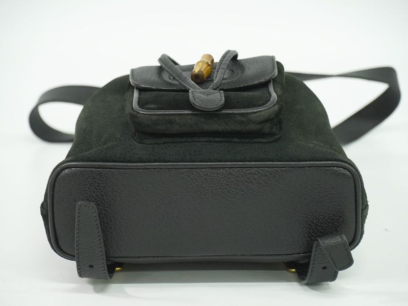 Authentic Gucci Bamboo Backpack Sac Backpack Suede Leather Black Bamboo Bag