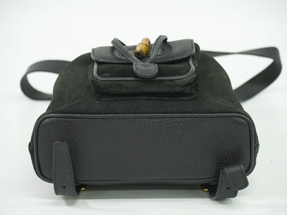 Authentic Gucci Bamboo Backpack Sac Backpack Suede Leather Black Bamboo Bag