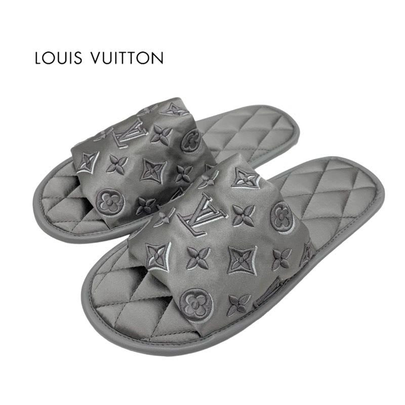 Louis Vuitton Homey Line Monogram Flat Shoes Satin Gray Slippers Room