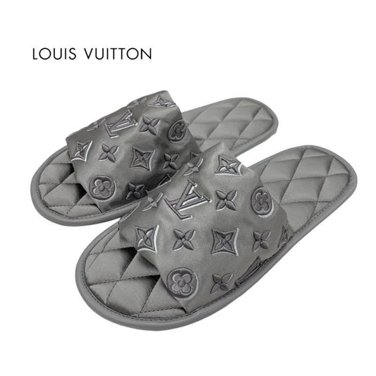 Louis Vuitton Homey Line Monogram Flat Shoes Satin Gray Slippers Room
