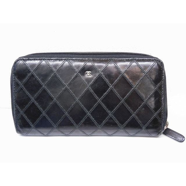 Chanel Bicolor Wallet Zipper External Repair Leather Black