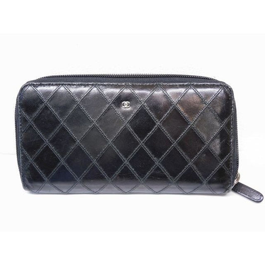 Chanel Bicolor Wallet Zipper External Repair Leather Black