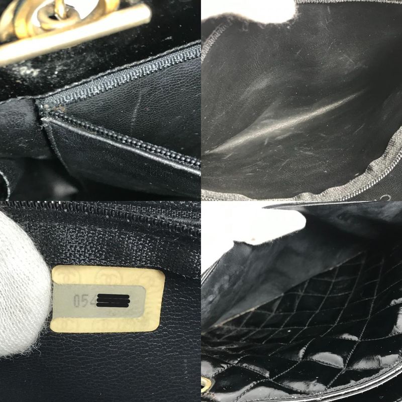 Chanel Shoulder Bag Quilted Matelasse Enamel Black