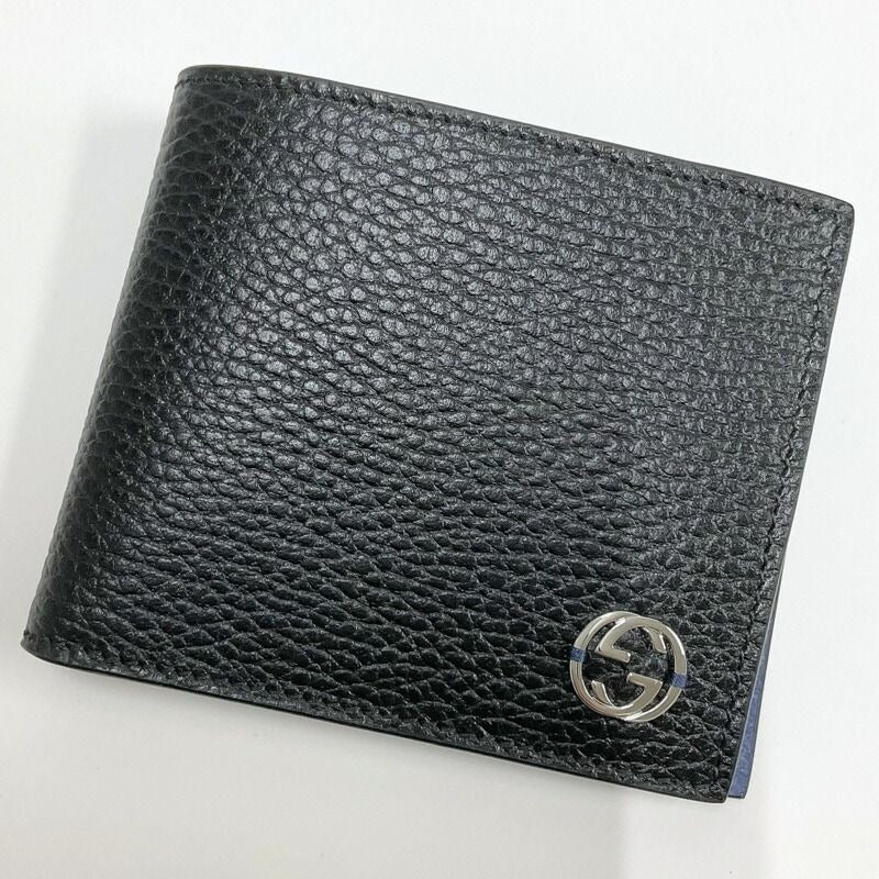 Gucci Interlocking Bifold Compact Wallet Black Blue Leather