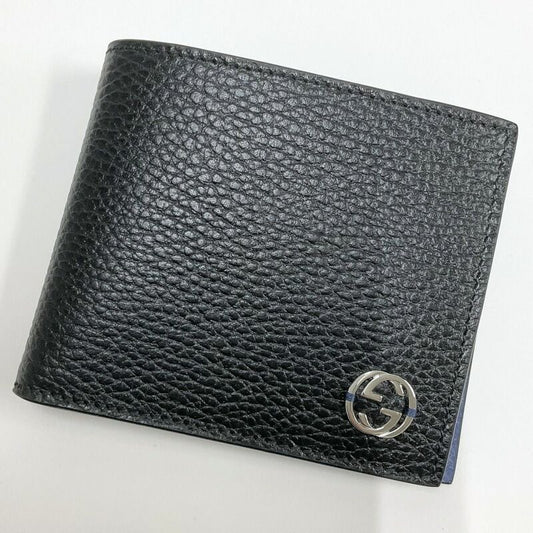 Gucci Interlocking Bifold Compact Wallet Black Blue Leather