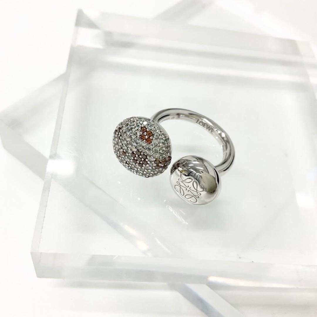 Loewe Anagram Ring Line Stone Silver