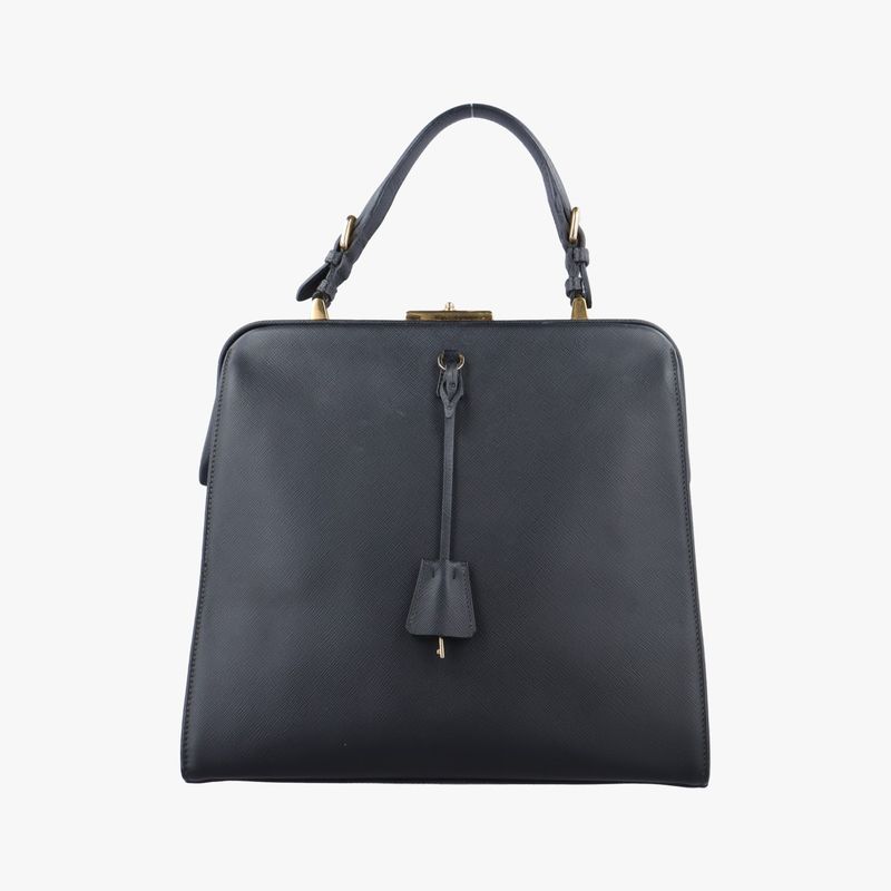 Prada Framed Top Handle Tote Black Saffianoleather 7/9