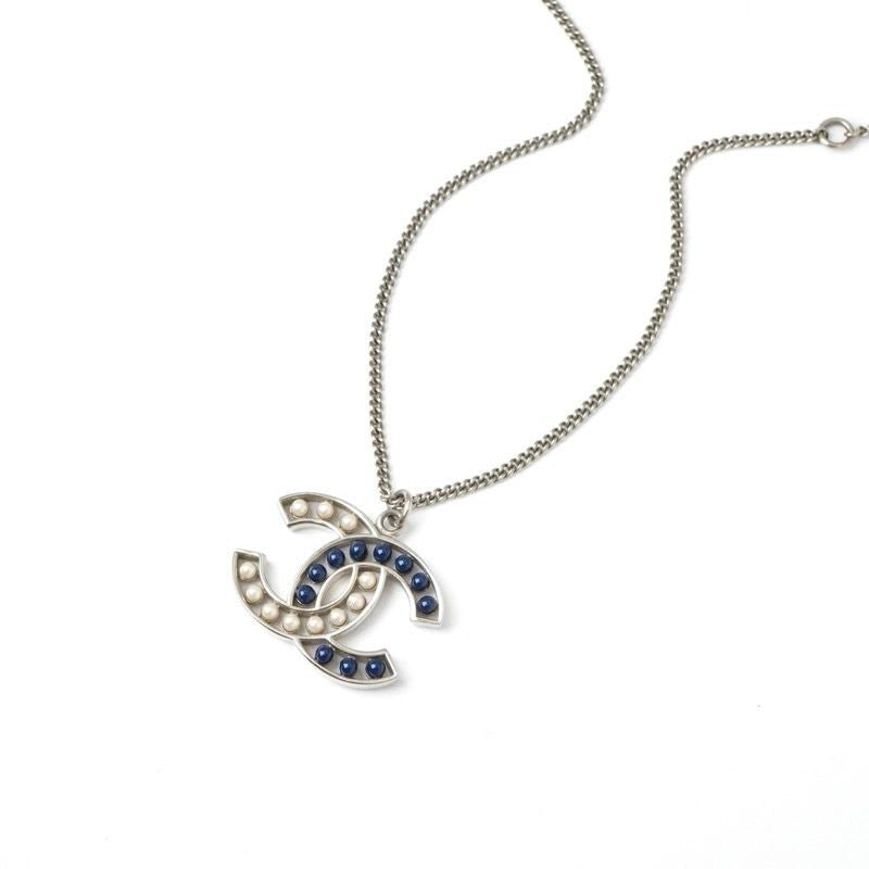 Chanel GP Silver Navy Coco Mark Pearl