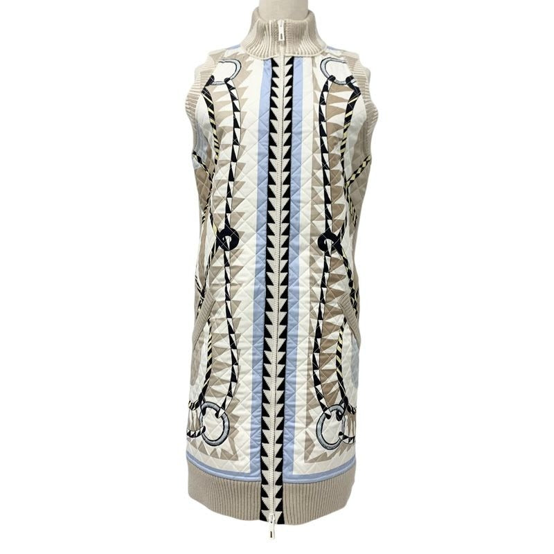 Hermes Outerwear Beige Multicolor Twill Reine Vest Quilted