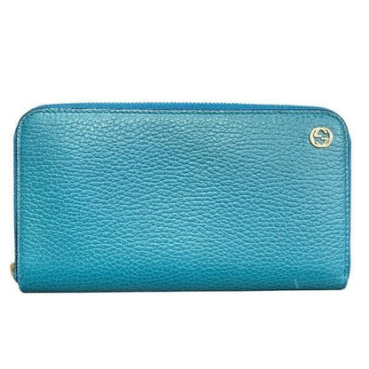 Gucci Interlocking Turquoise Blue Zip Around Wallet