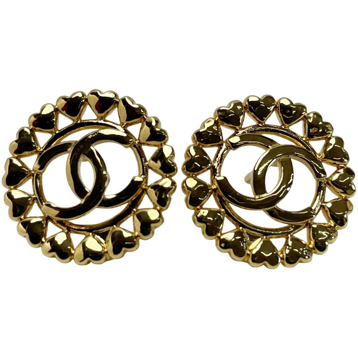 Chanel Round Heart Coco Mark Aba273 Gold Earrings Women's Accessories