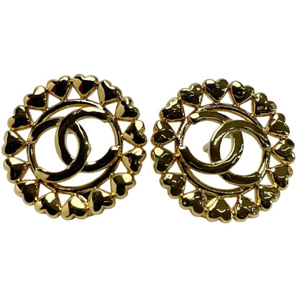 Chanel Round Heart Coco Mark Aba273 Gold Earrings Women's Accessories
