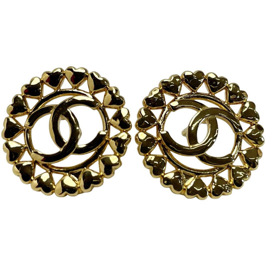 Chanel Round Heart Coco Mark Aba273 Gold Earrings Women's Accessories