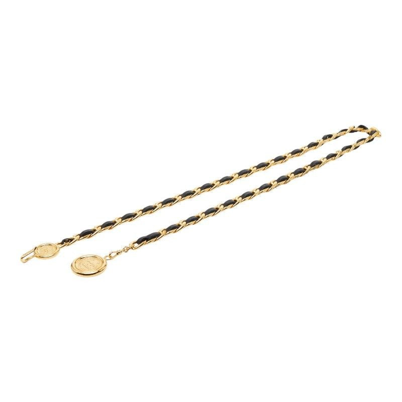 Chanel Vintage Chain Belt Gold Black Plated Leather