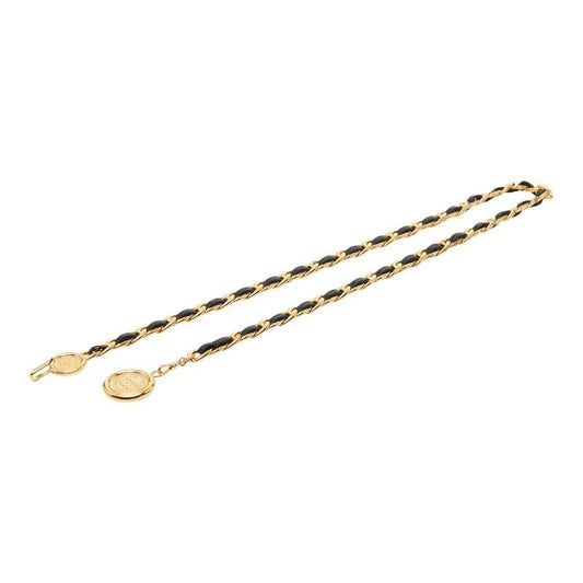 Chanel Vintage Chain Belt Gold Black Plated Leather