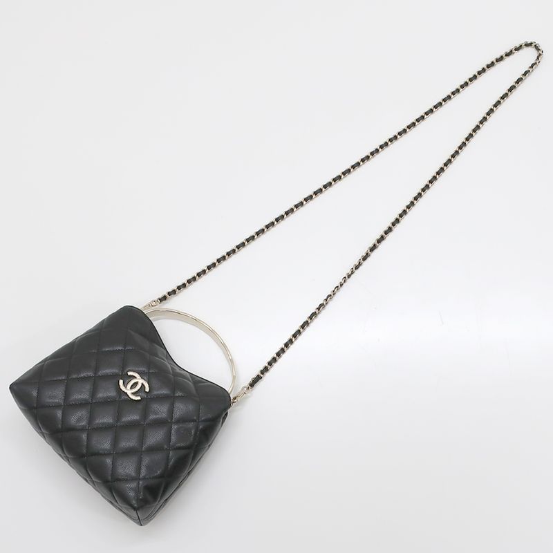 Chanel Top Handle 2WAY Bag Shoulder Bag Black Gold Hardware Matelasse