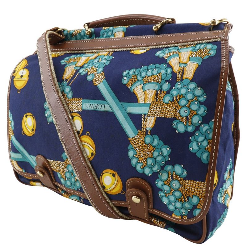 Loewe Collection Line Coleccion Jerez Vintage Canvas Navy Blue Women Shoulder